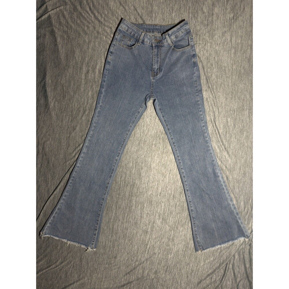 Y2K Bell Bottom Biker Moto Flare Jeans Grunge Bratz Sz Medium NWOT Frayed Hem